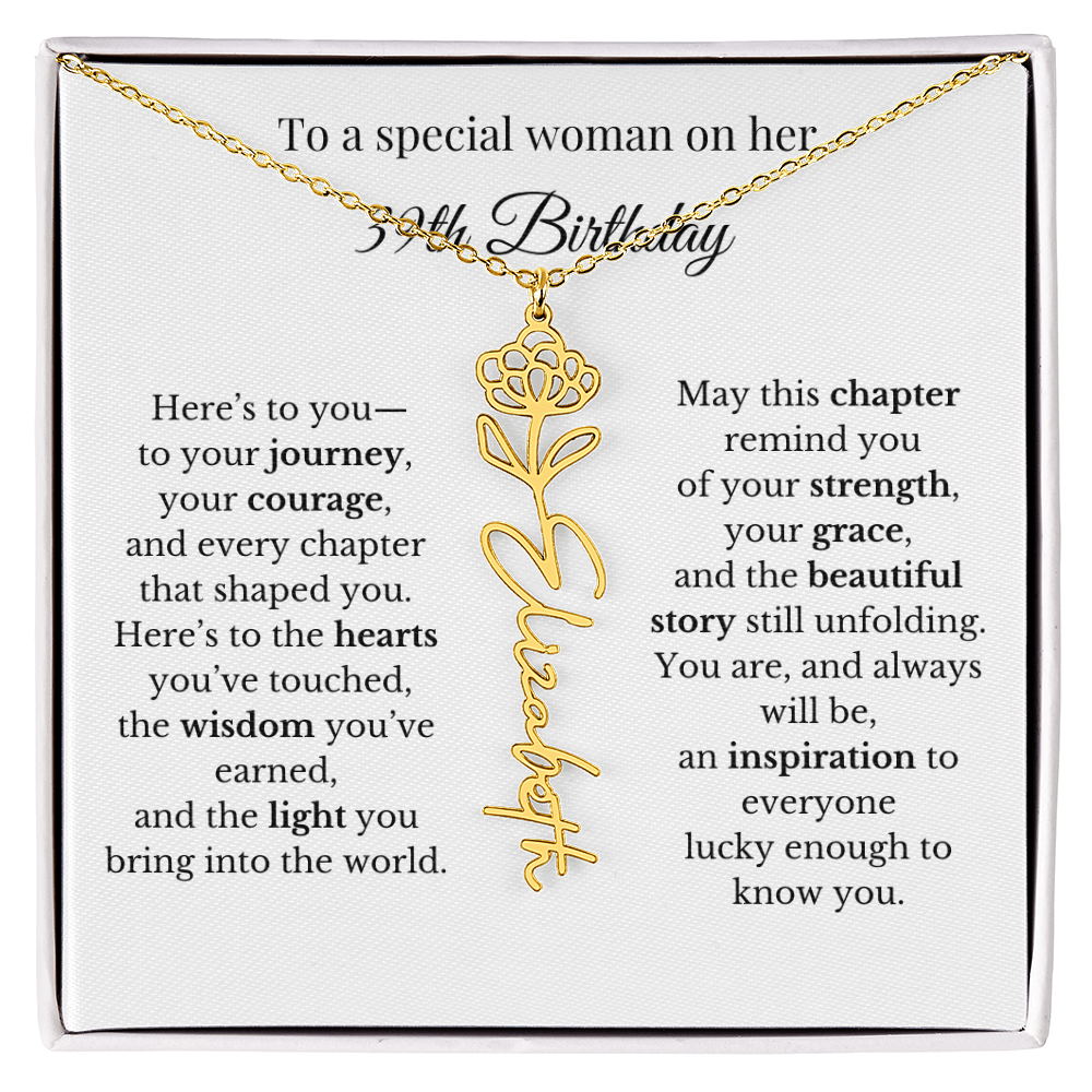 39th Birthday Gift for Her Birth Flower Name Necklace
