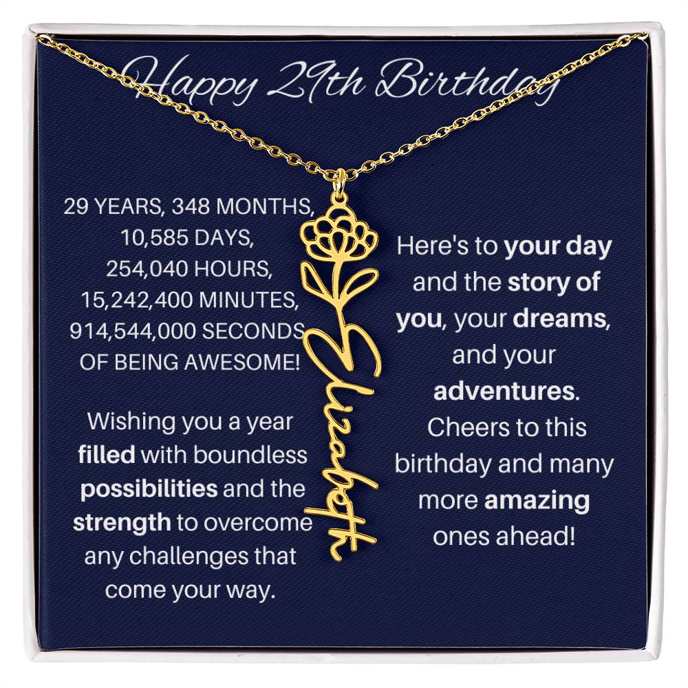 29 Birthday Birth Flower Necklace