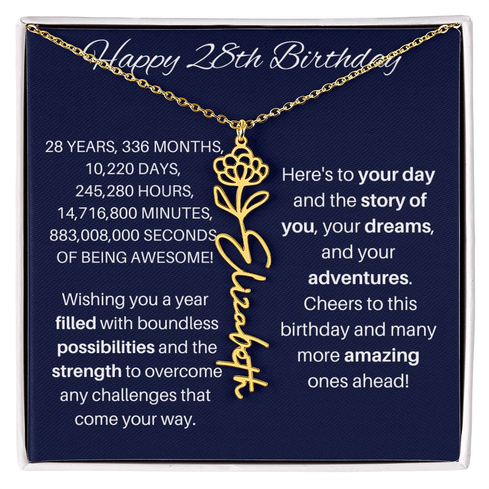 28th Birthday Birth Flower Necklace