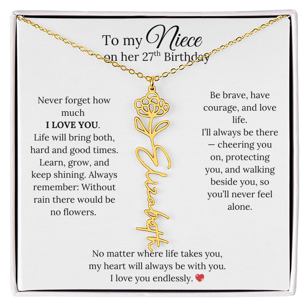 27th Birthday Gift from Aunt - Personalized Birth Flower Name Necklace