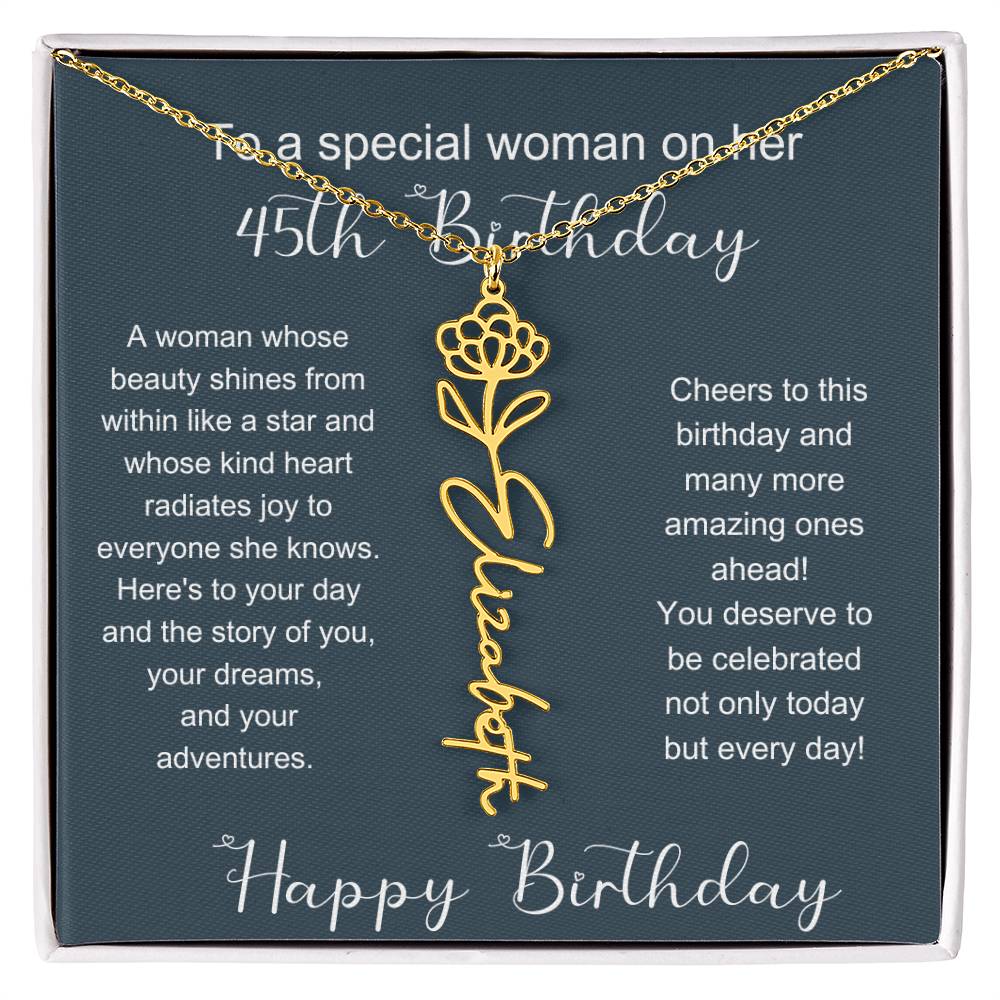 To A Special Woman On Her 45th Birthday | Flower Name Necklace