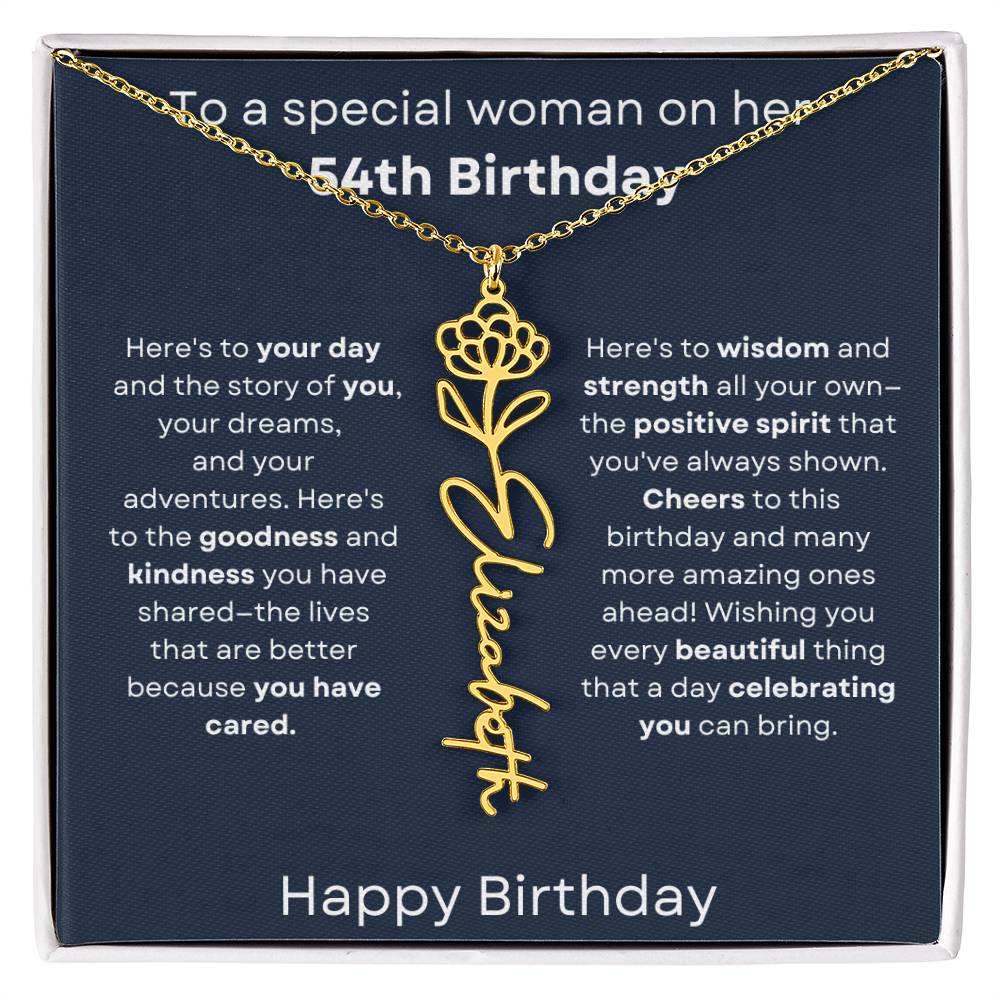 To A Special Woman On Her 54th Birthday - Flower Name Necklace