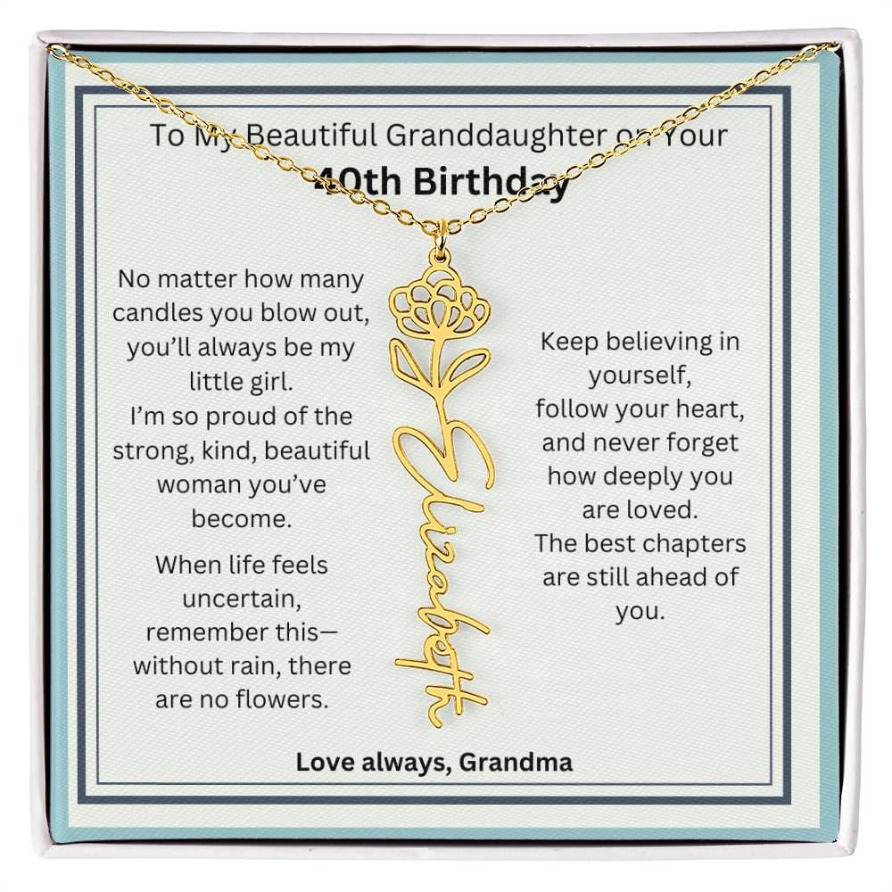 40th Birthday Gift for Granddaughter - Birth Flower Name Necklace