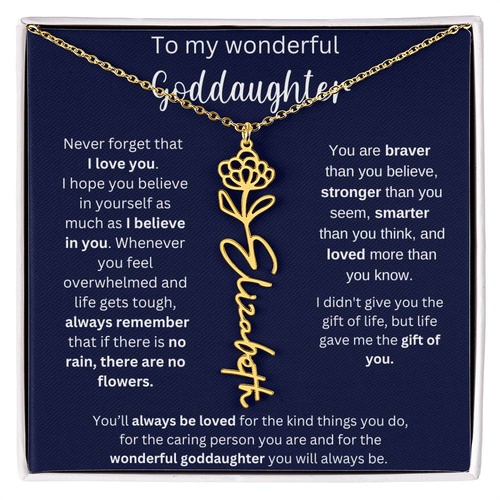 To My Wonderful Goddaughter | You'll Always Be Loved | Flower Name Necklace
