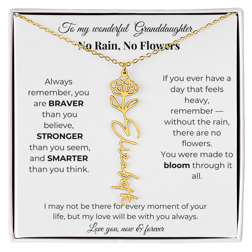Granddaughter Gift Birth Flower Name Necklace with Card