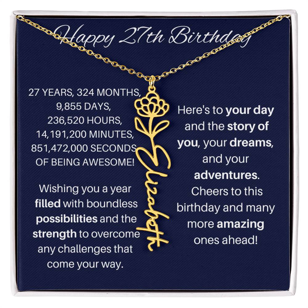 27th Birthday Birth Flower Necklace
