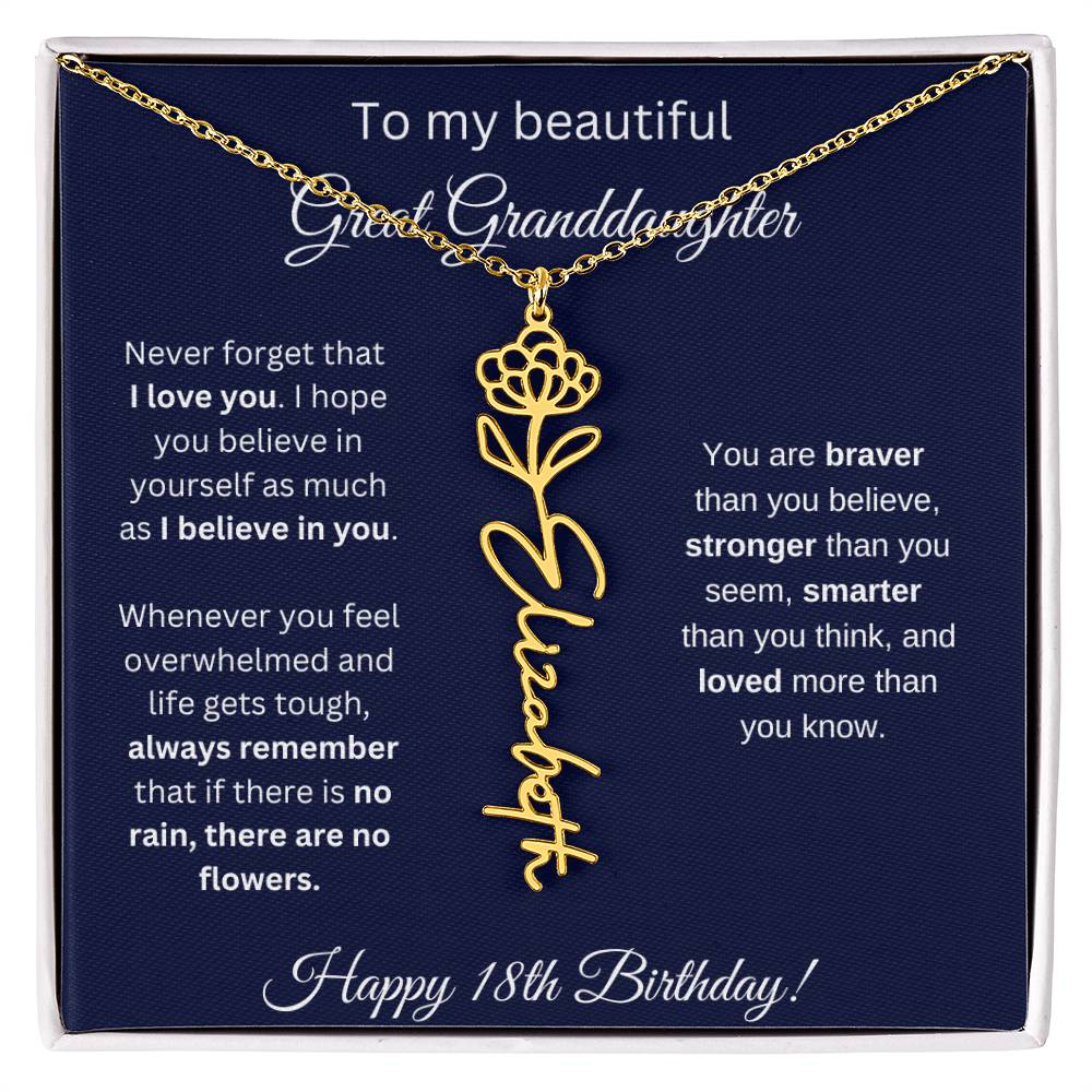 18th Birthday Gift For Great Granddaughter - Birthmonth Flower Name Necklace