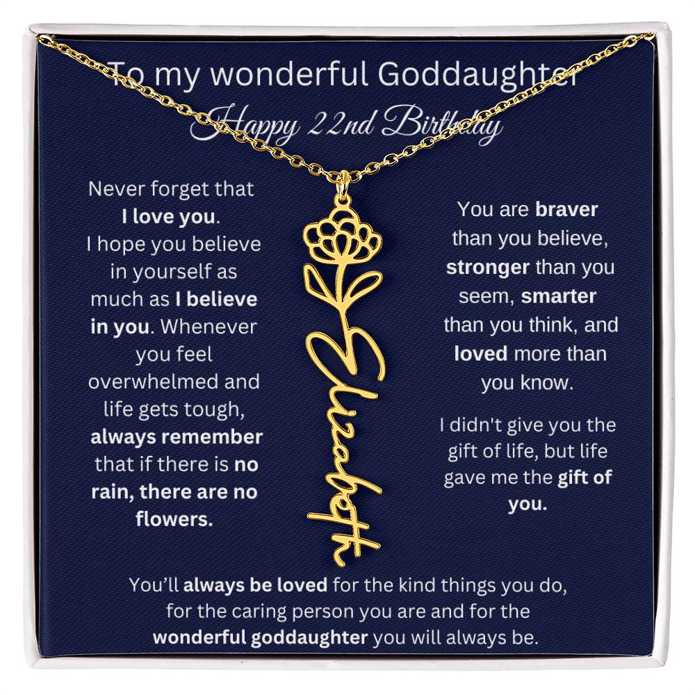 Goddaughter 22nd Birthday Gift | Flower Name Necklace