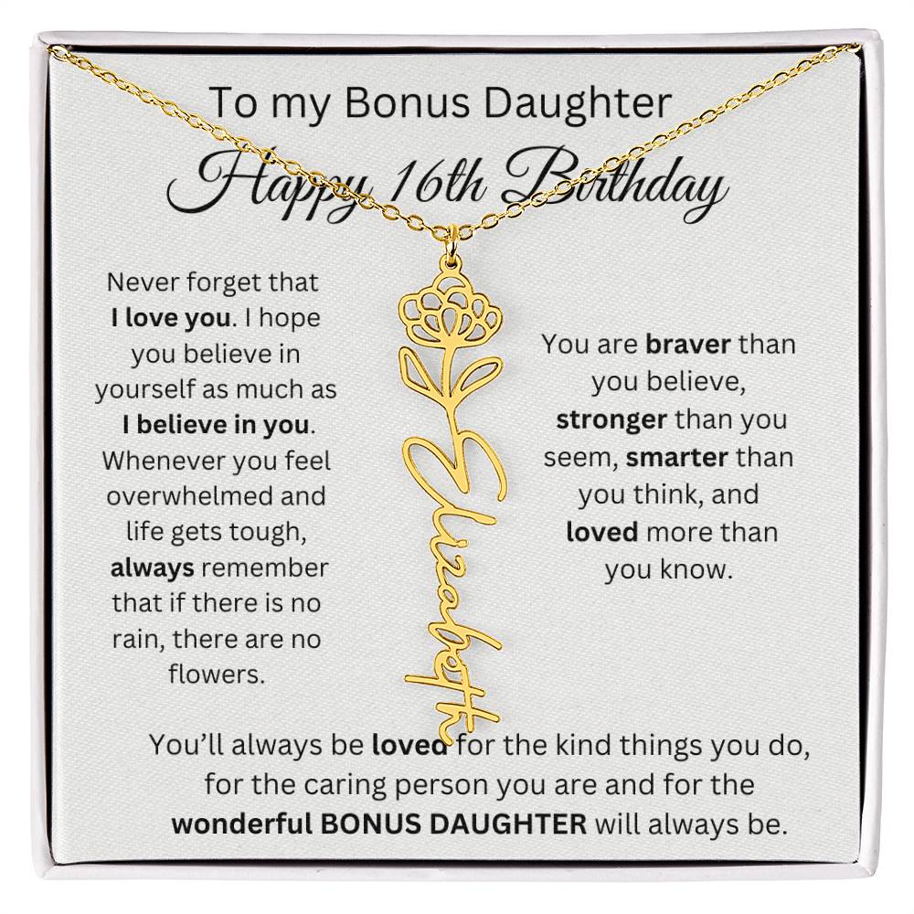 To My Bonus Daughter | Happy 16th Birthday | Flower Name Necklace