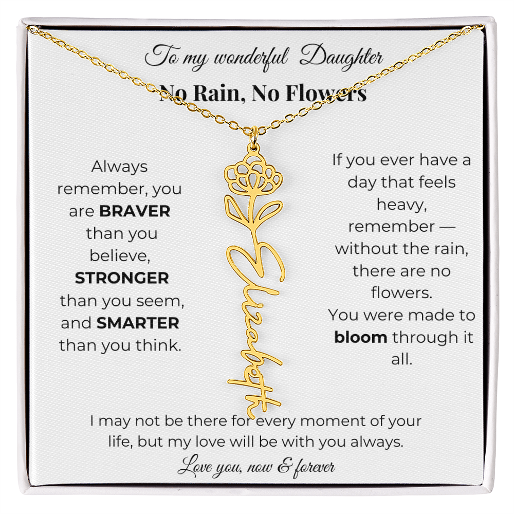 Daughter Gift Birth Flower Name Necklace with Message Card