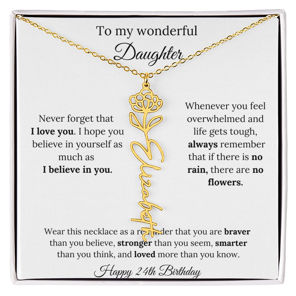 Daughter Jewelry 24th Birthday Gift - Flower Name Necklace