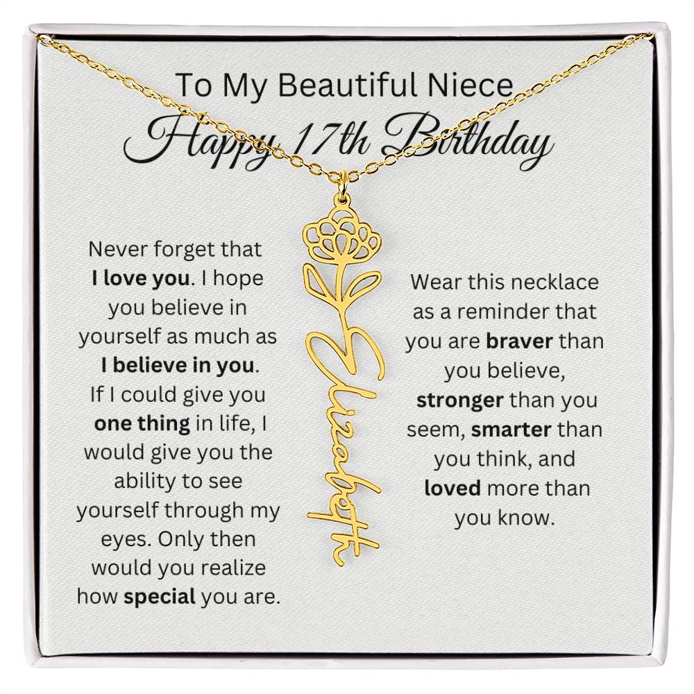To My Beautiful Niece Happy 17th Birthday - Flower Name Necklace