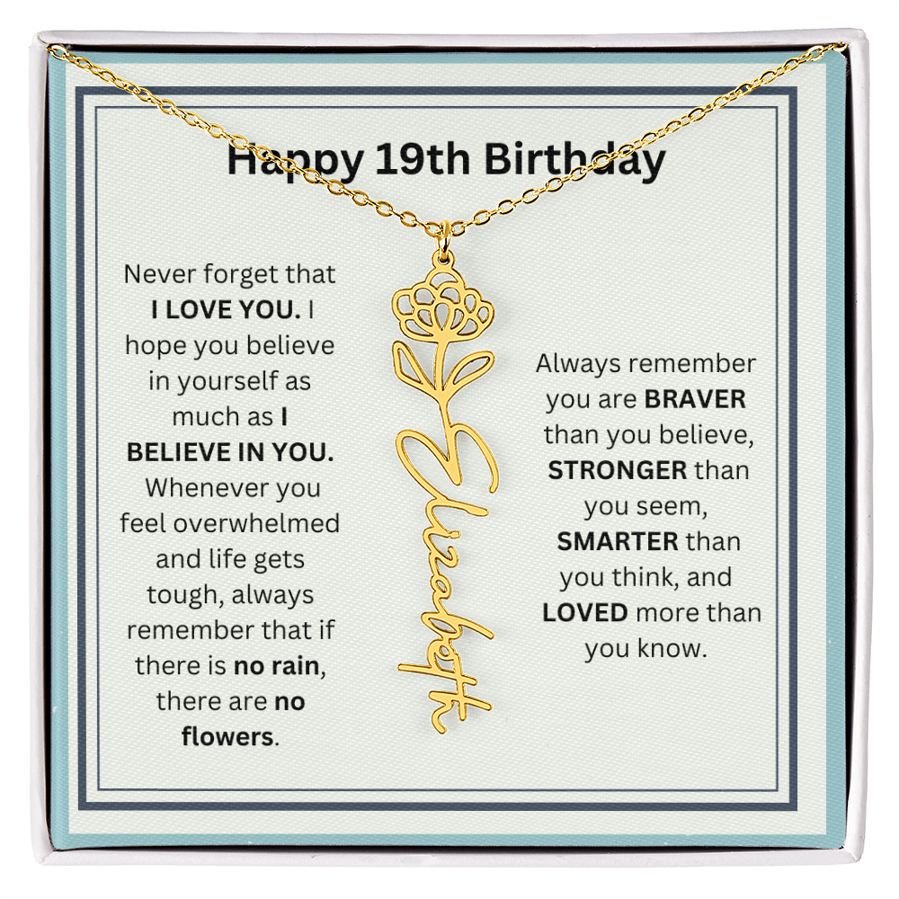 Personalized 19th Birthday Flower Name Necklace Gift