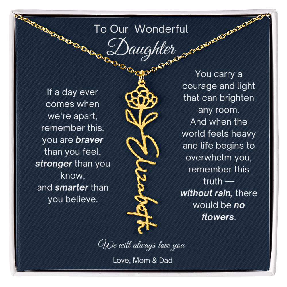Daughter Necklace from Parents - Birth Flower Name Necklace