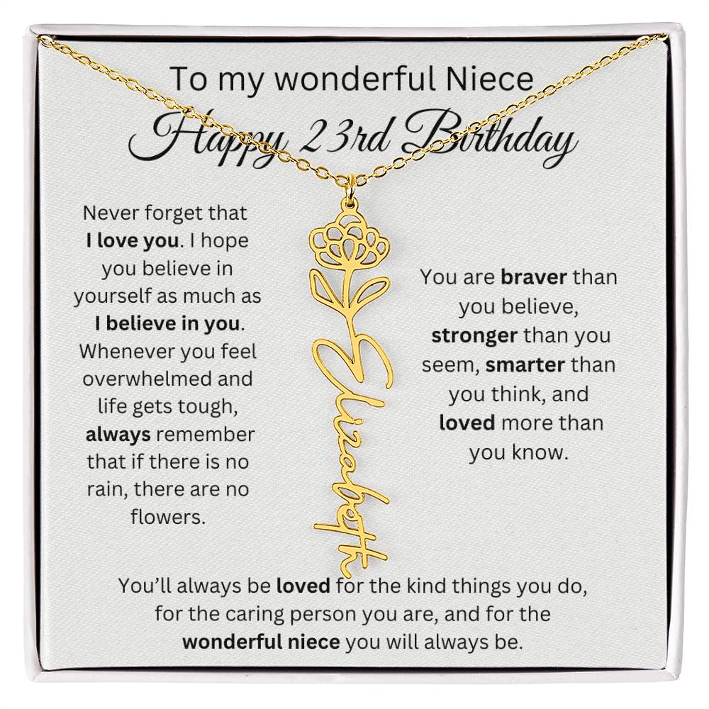 To My Wonderful Niece Happy 23rd Birthday - Flower Name Necklace