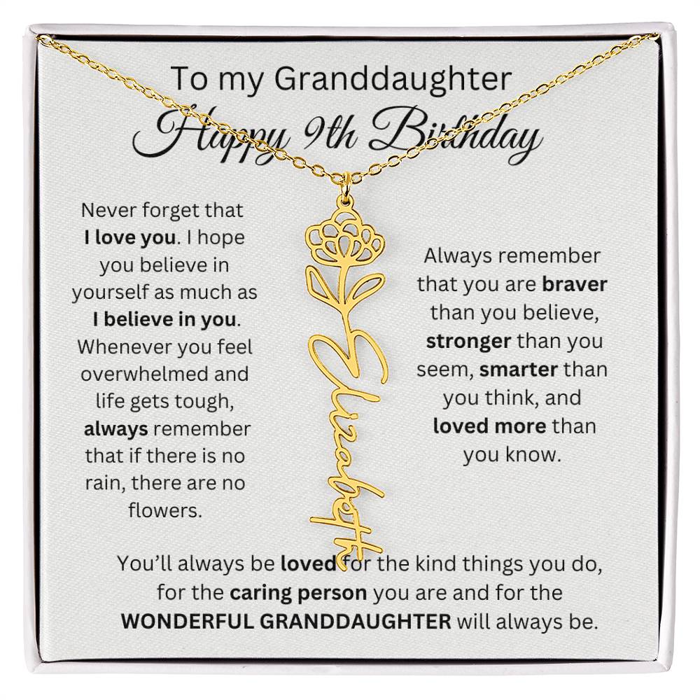 To My Granddaughter | Happy 9th Birthday | Flower Name Necklace
