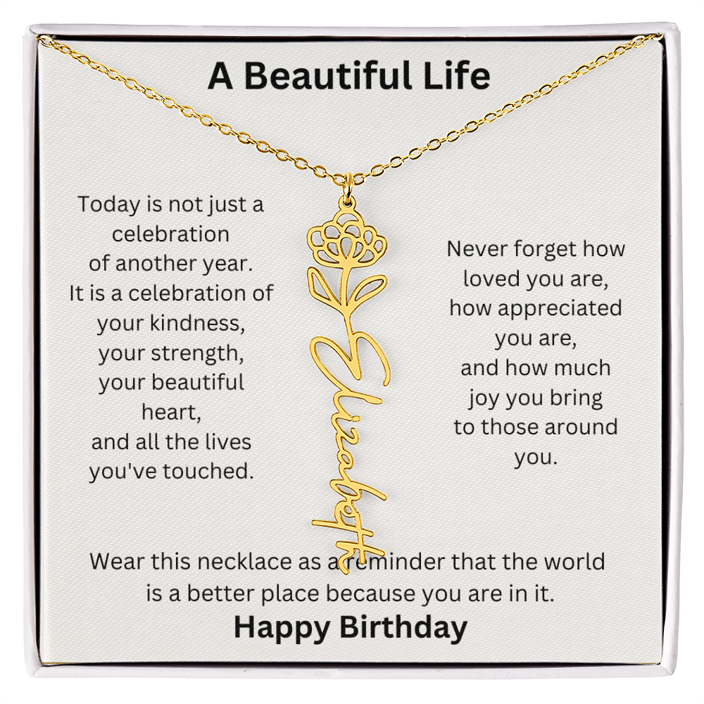 Personalized Birth Flower Name Necklace Birthday Gift for Her