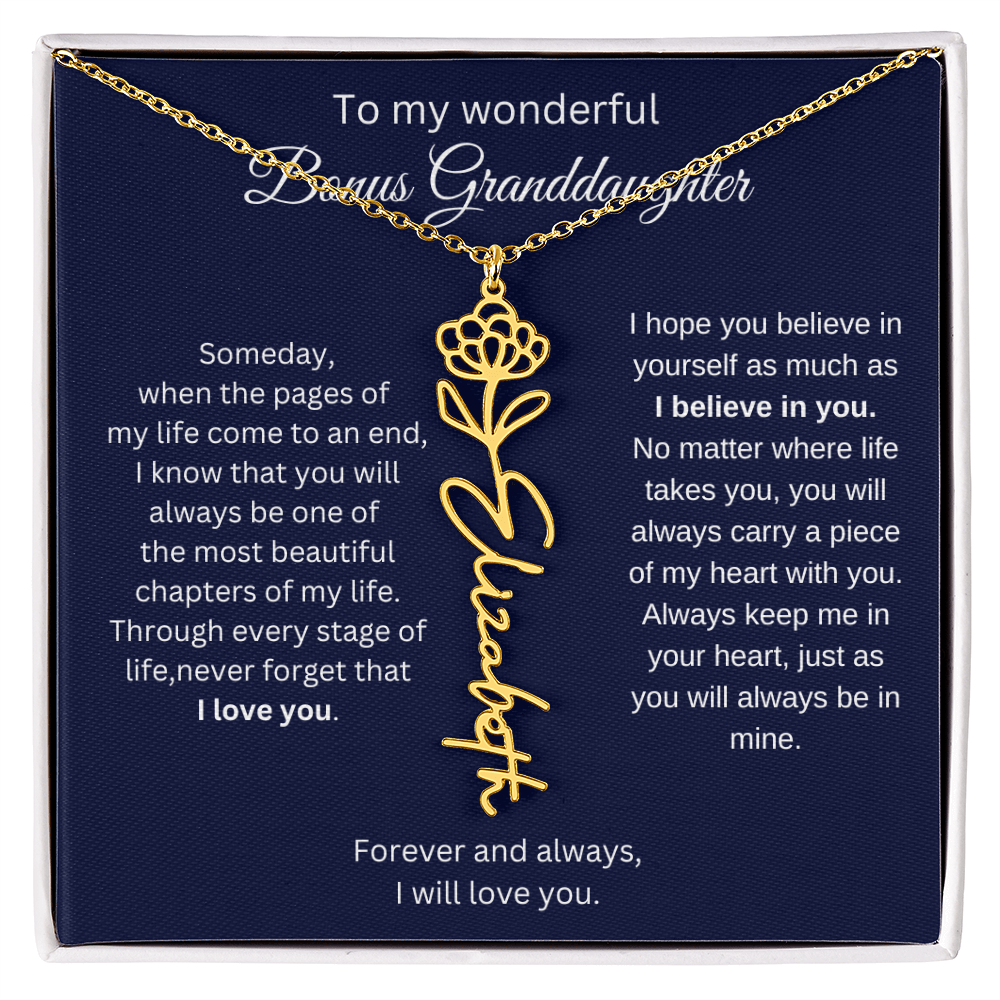 To My Bonus Granddaughter Jewelry Gift - Birth Flower Name Necklace