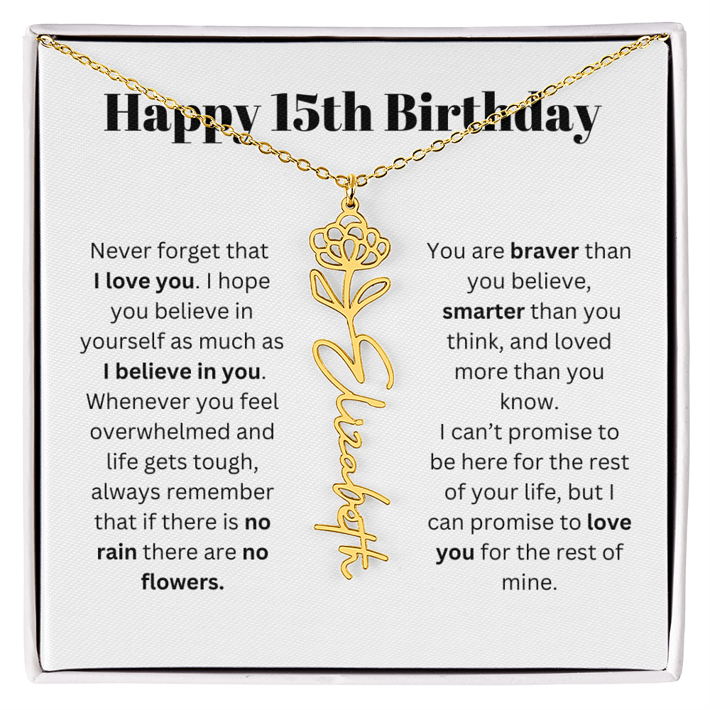 15th Personalized Birthday Gift for Her - Flower Name Necklace