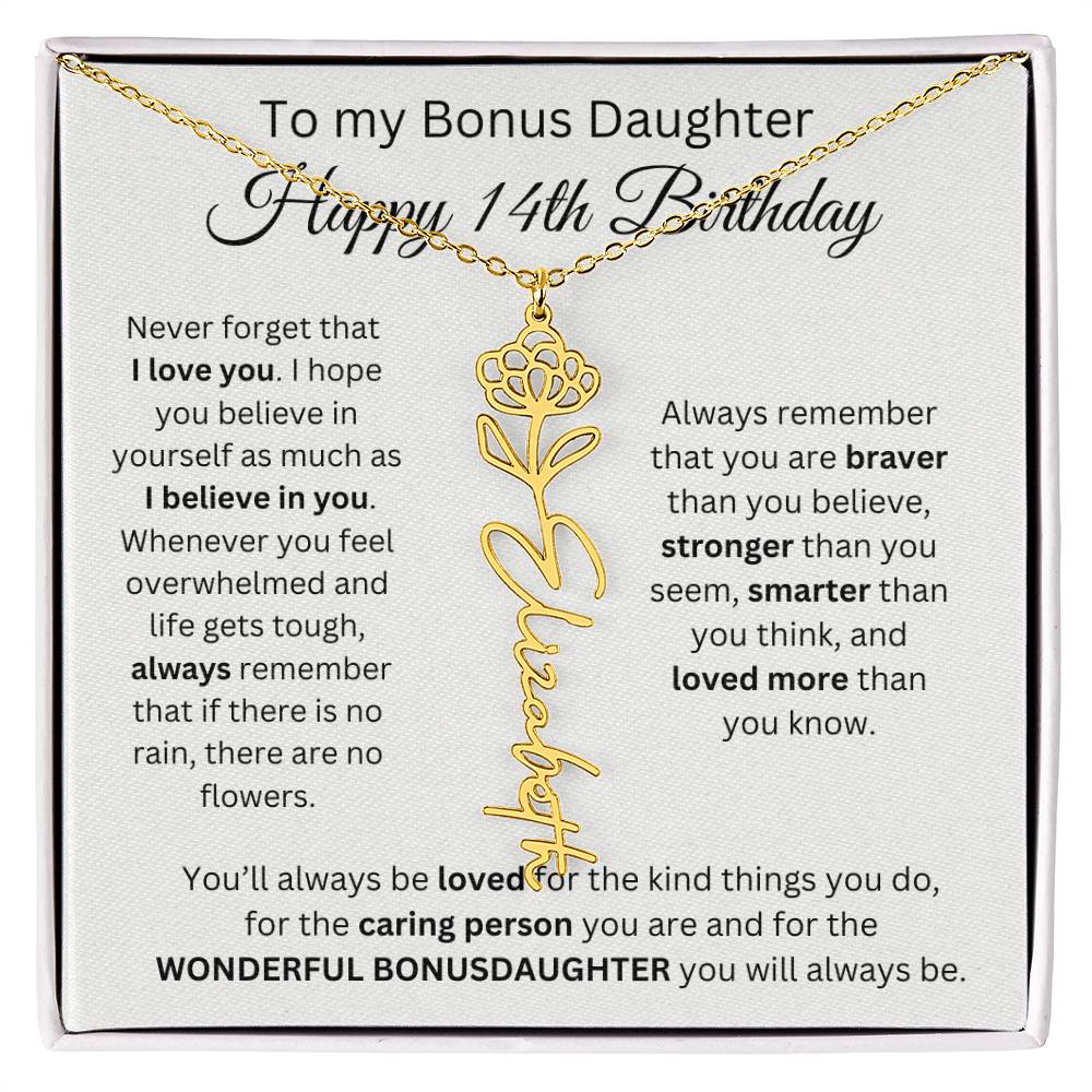 14th Birthday Gift To My Bonus Daughter | Flower Name Necklace