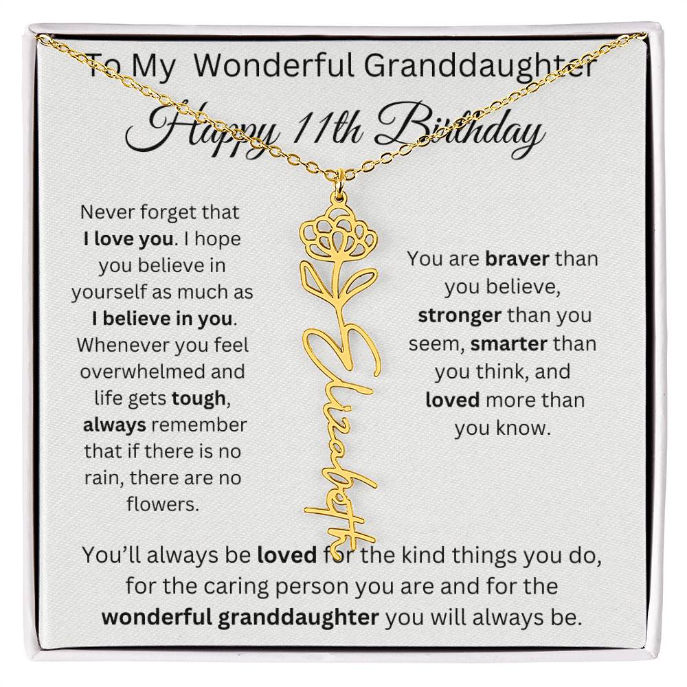To My Wonderful Granddaughter - Happy 11th Birthday - Flower Name Necklace