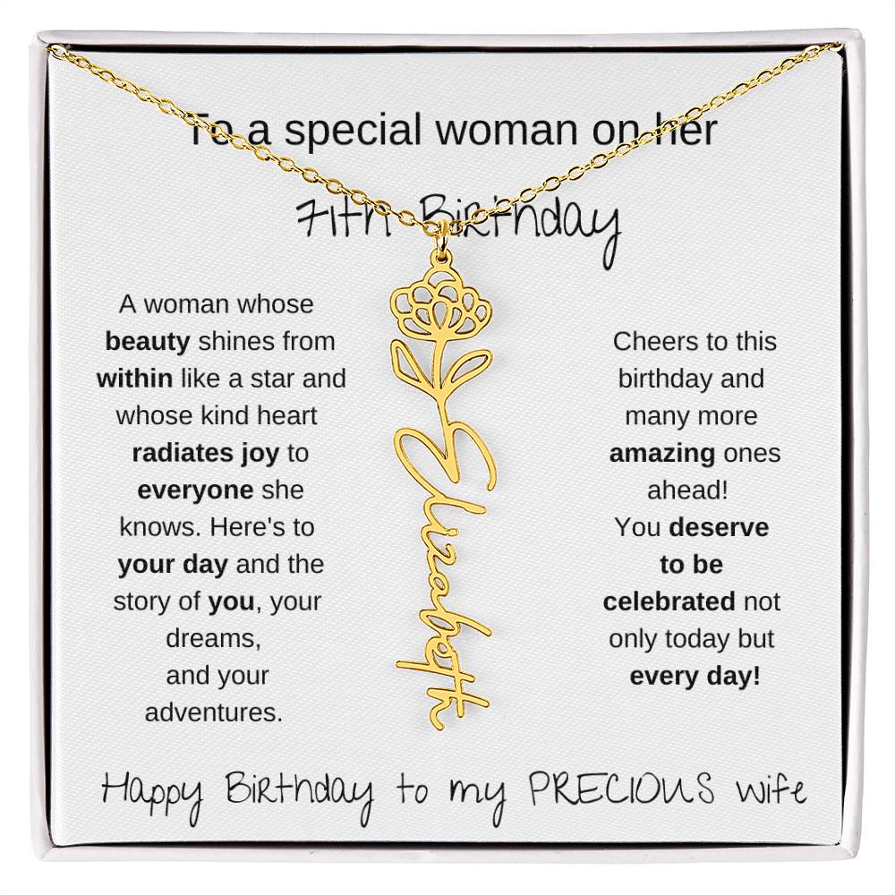 Happy 71th Birthday To My Precious Wife - Birthflower Necklace