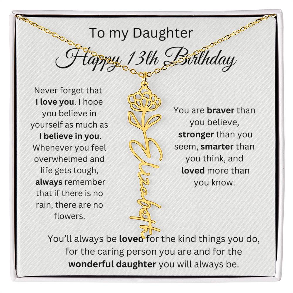 Happy 13th Birthday - Flower Name Necklace