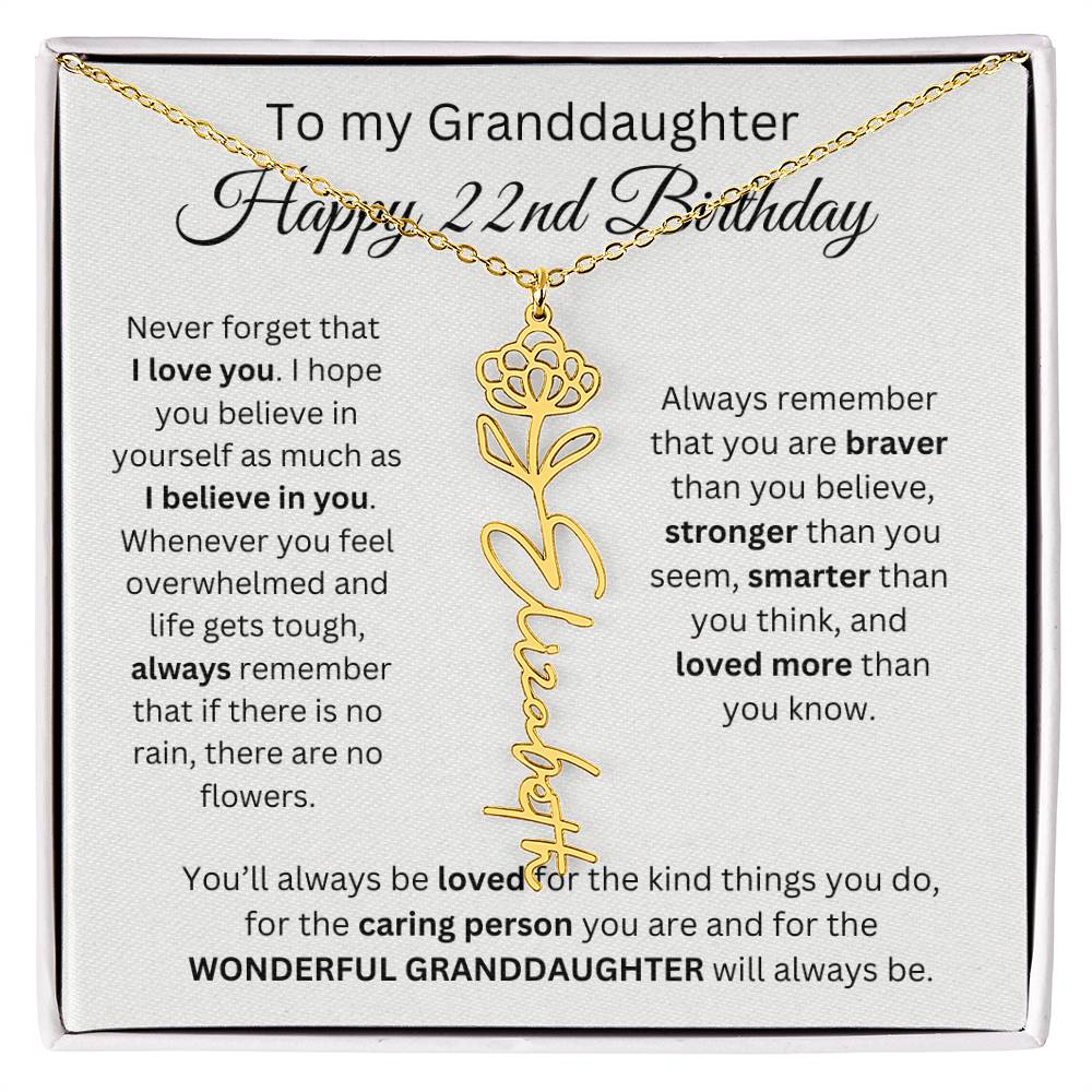 To My Granddaughter | Happy 22nd Birthday | Flower Name Necklace