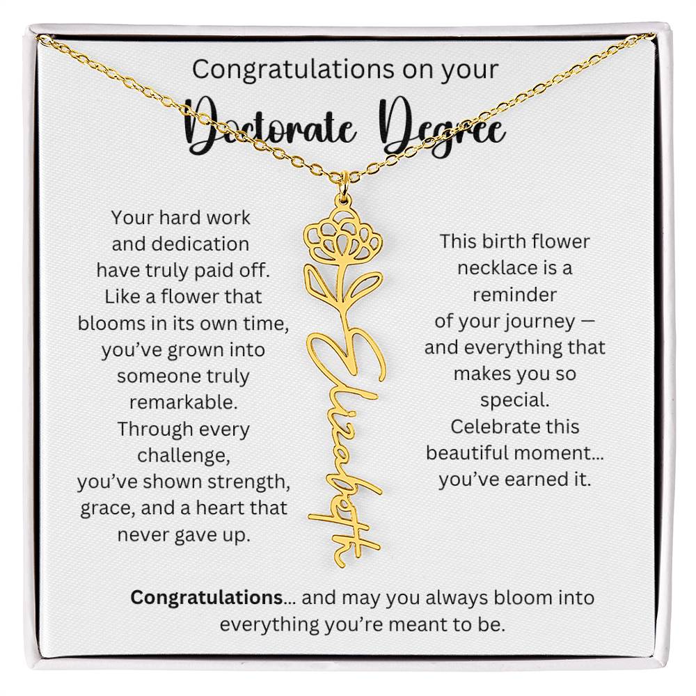 Personalized Doctorate Graduation Gift - Birth Flower Name Necklace