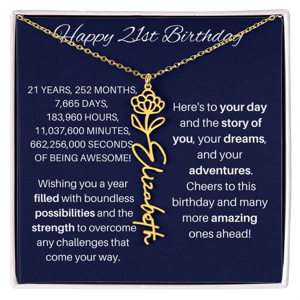 21st Birthday Birth Flower Necklace