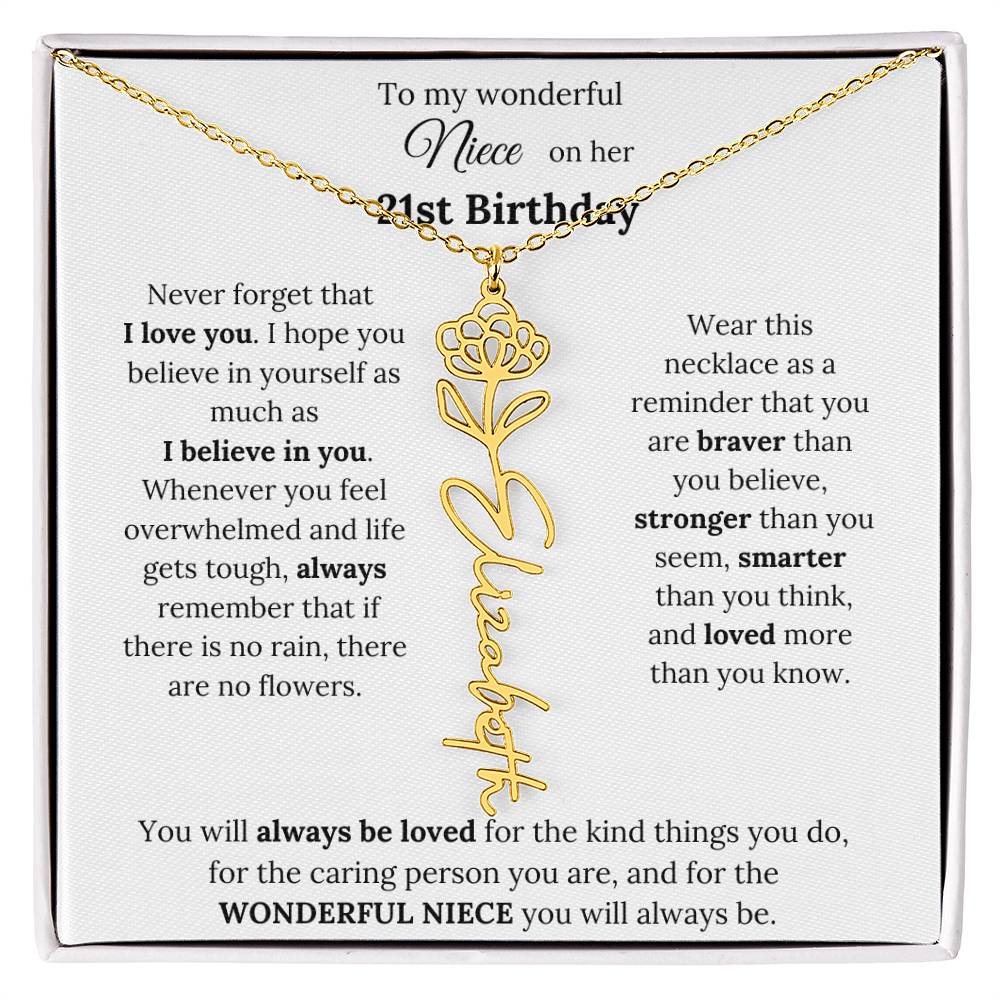 To My Wonderful Niece Happy 21st Birthday | Flower Name Necklace