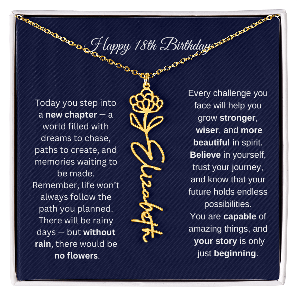 18th Birthday Birth Flower Name Necklace