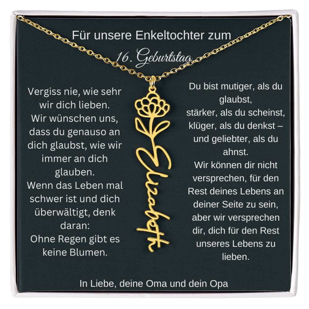 16. Geburtstag Blumen Namenskette