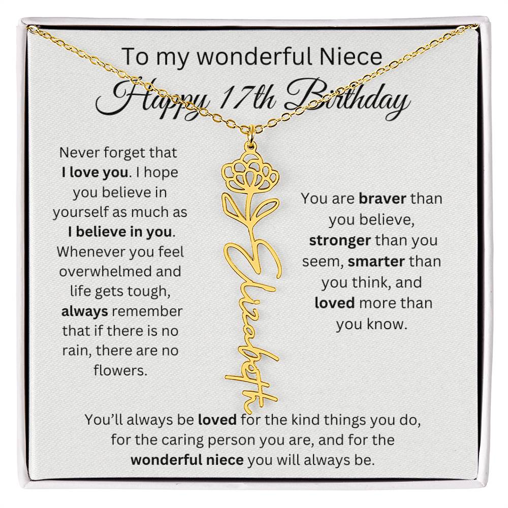 To My Wonderful Niece Happy 17th Birthday - Flower Name Necklace