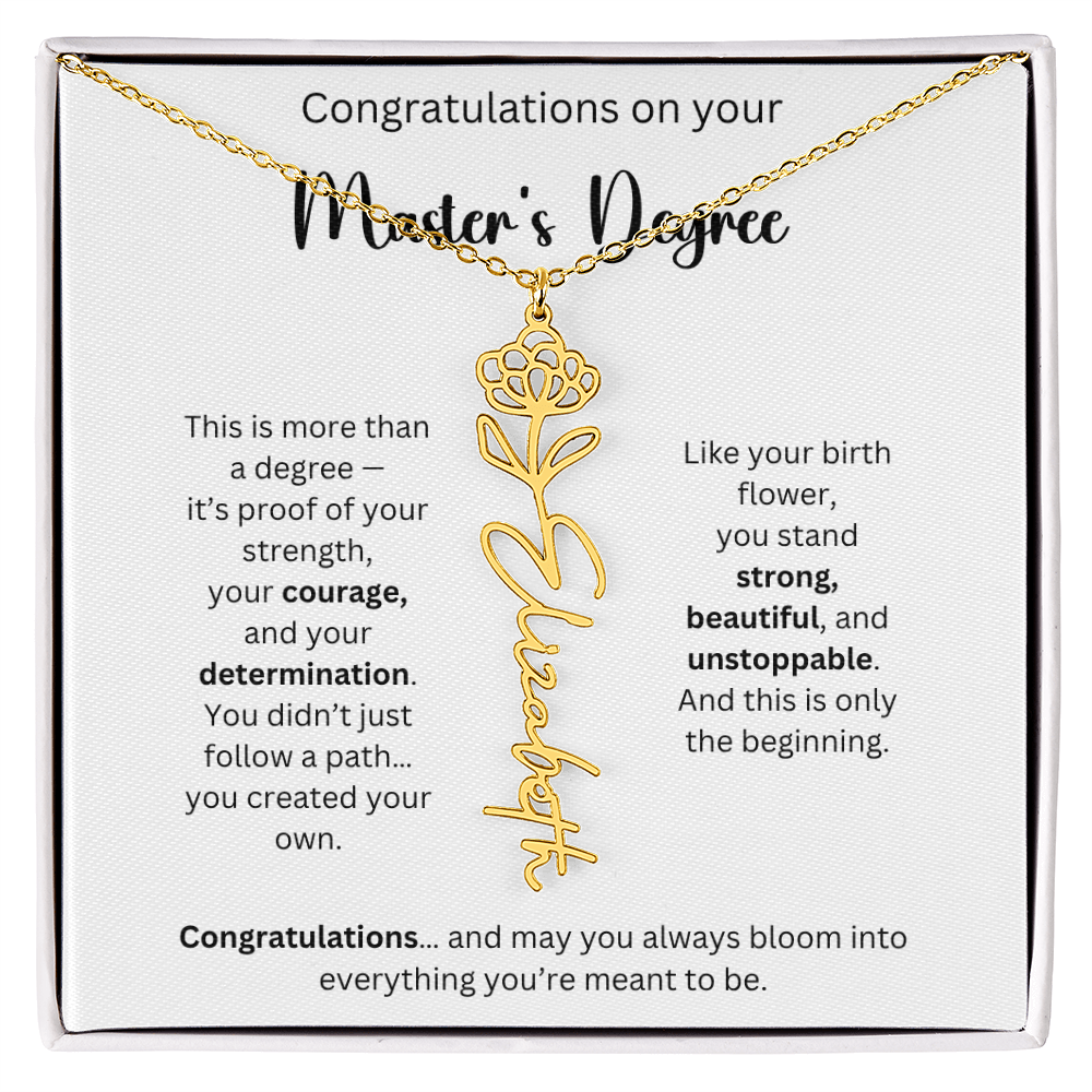Masters Degree Graduation Gift - Personalized Birth Flower Name Necklace