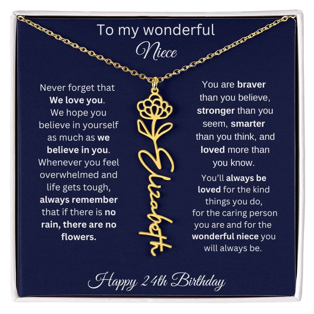 24th Birthday Gift For Niece - Personalized Birthmonth Flower Name Necklace