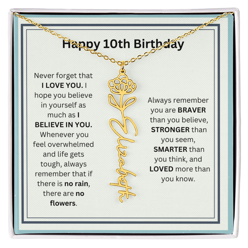 Personalized 10th Birthday Flower Name Necklace Gift