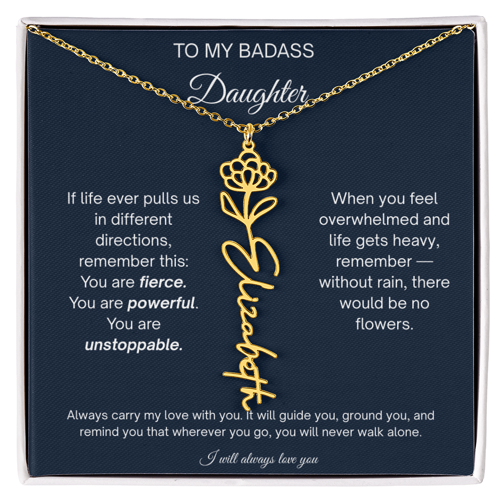 Badass Daughter Personalized Birth Flower Name Necklace