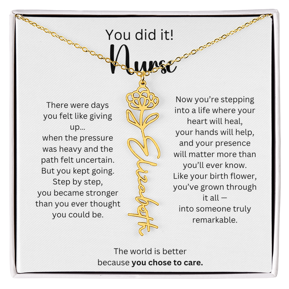 Meaningful Nurse Graduation Gift - Birth Flower Name Necklace