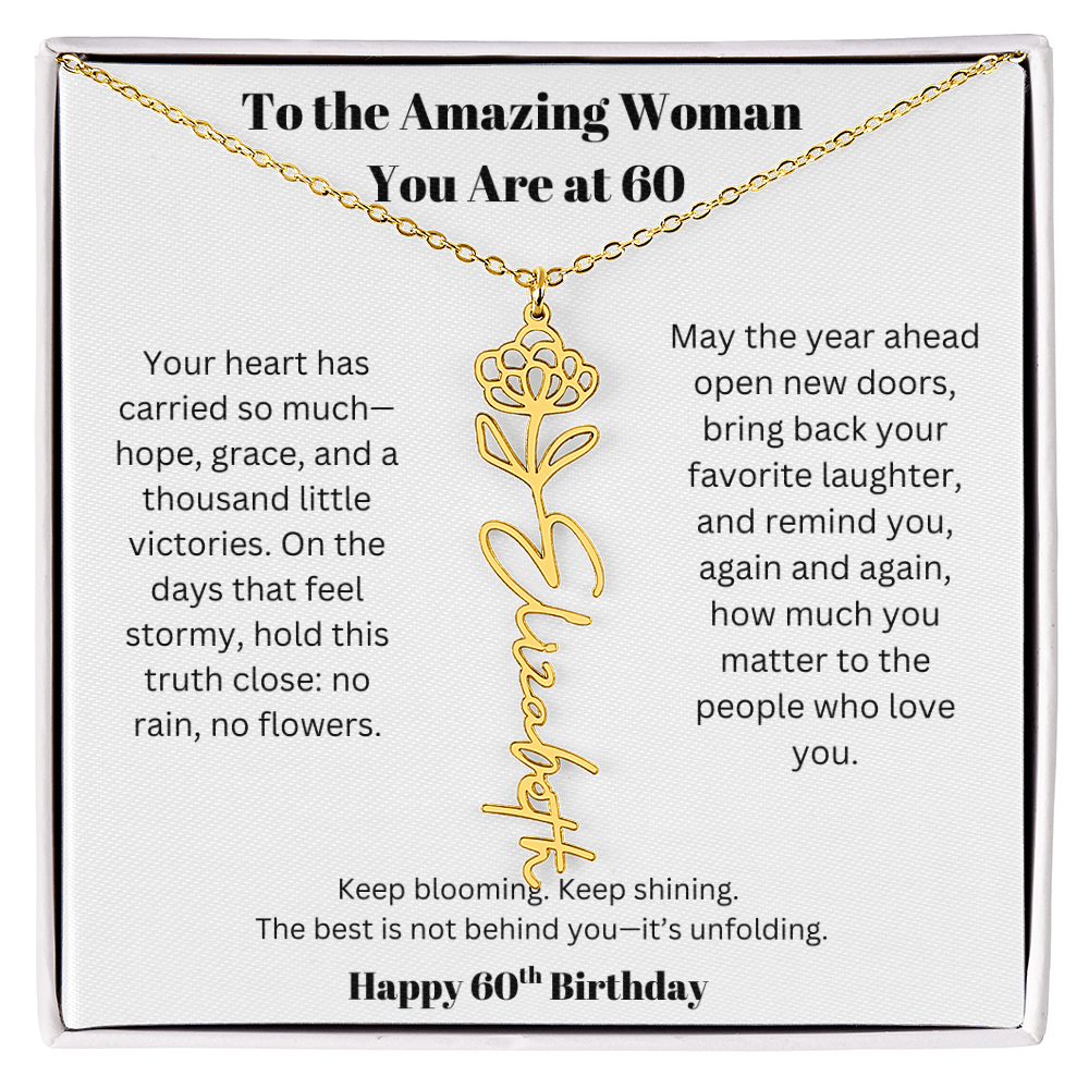 To The Amazing Woman | 60th Birthday Keepsake Jewelry | Flower Name Necklace