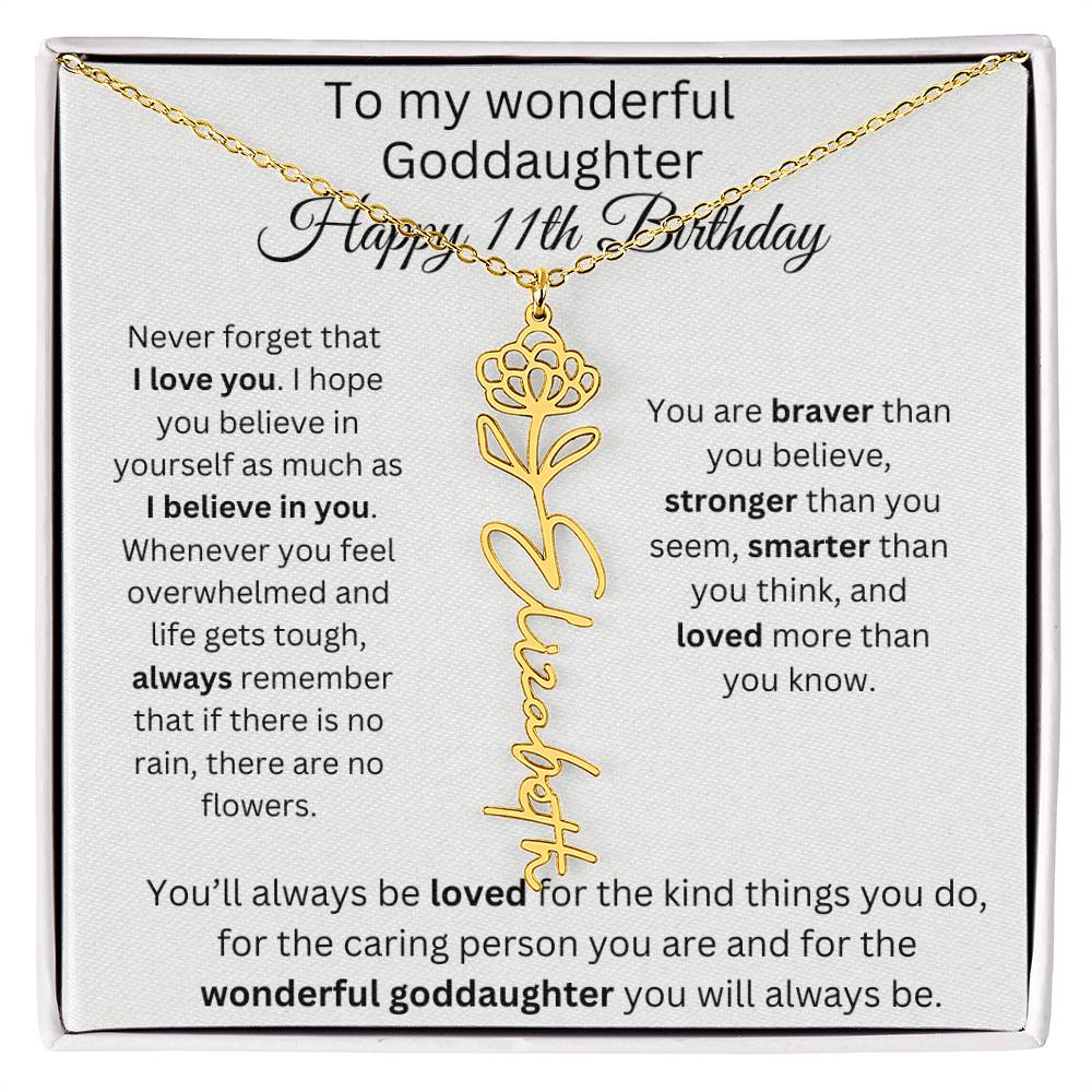 To My Wonderful Goddaughter - Happy 11th Birthday - Flower Name Necklace