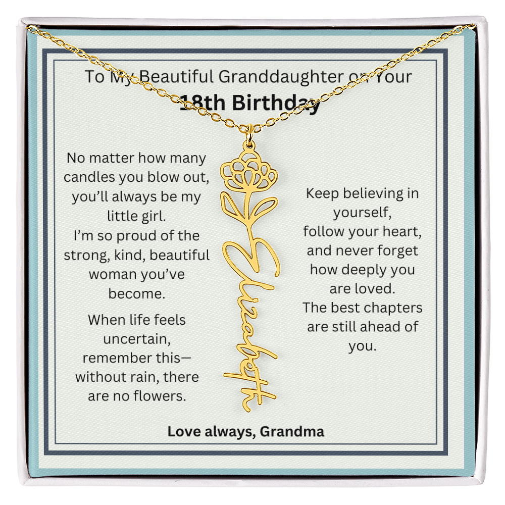 18th Birthday Gift for Granddaughter - Birth Flower Name Necklace