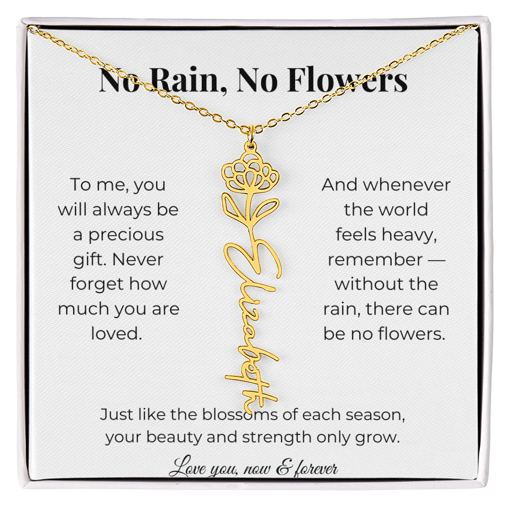 No Rain, No Flowers | You'll Always Be A Precious Gift | Flower Name Necklace