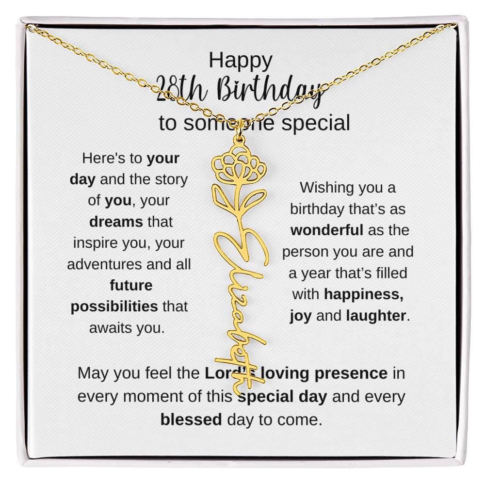 Happy 28th Birthday To Someone Special - Flower Name Necklace