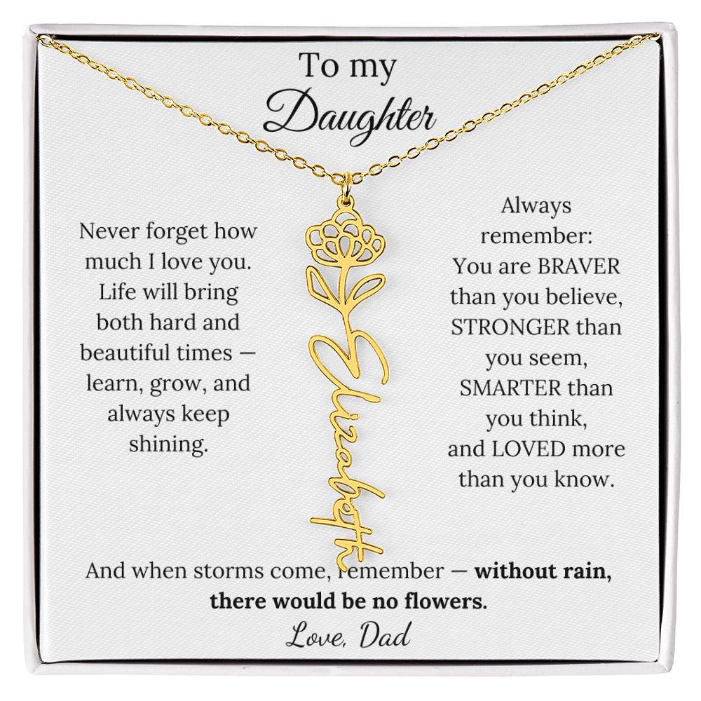 Personalized Jewelry Gift To My Daughter Birth Flower Name Necklace From Dad