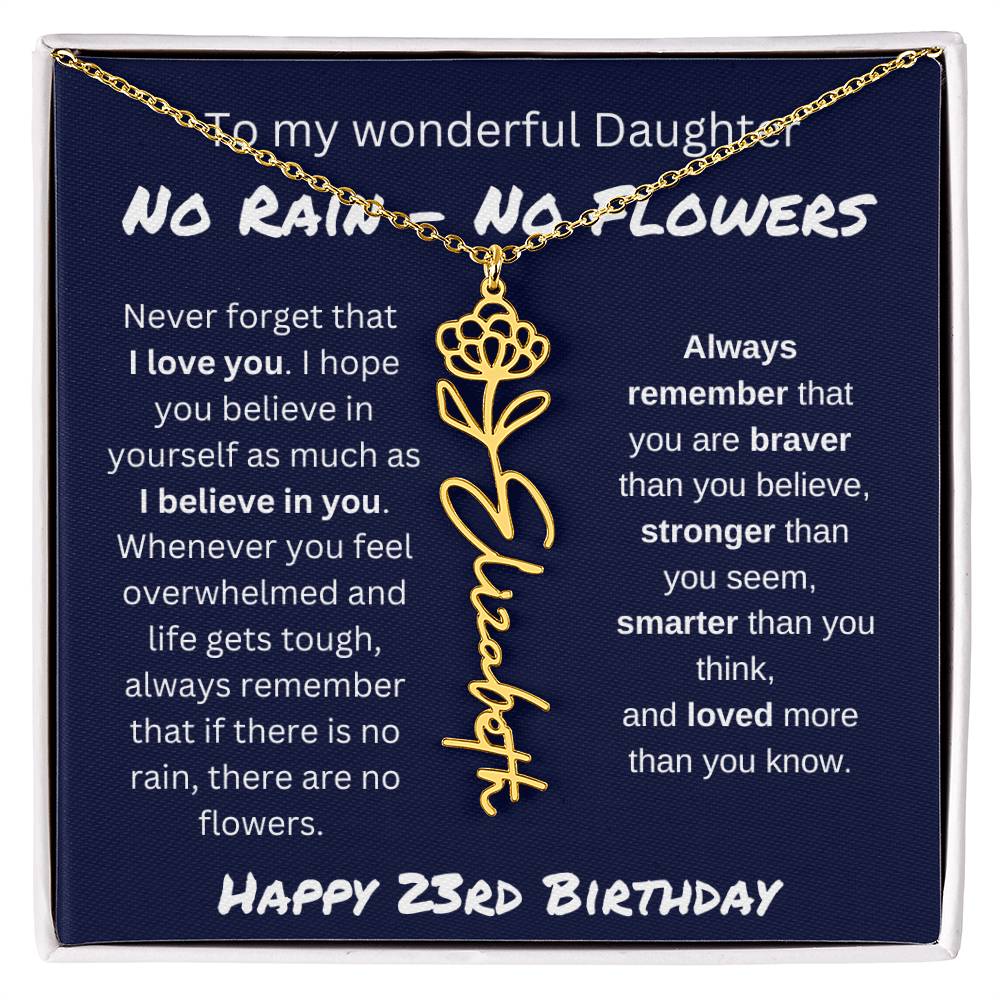 No Rain - No Flower | Happy 23rd Birthday | Flower Name Necklace