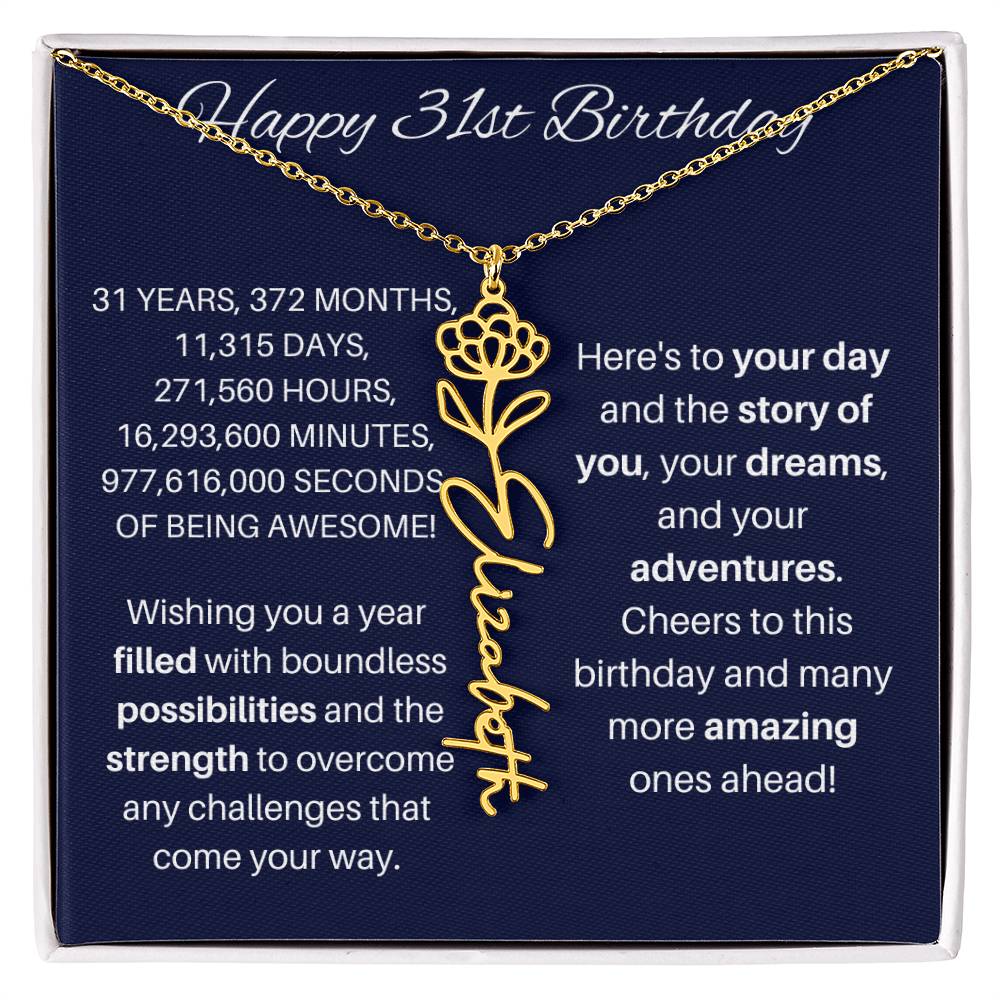 31st Birthday Birth Flower Necklace