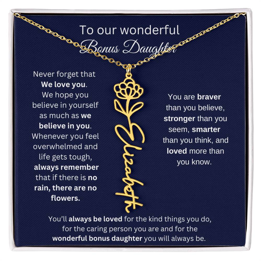 To Our Wonderful Bonus Daughter Personalized Birth Month Flower Necklace 1