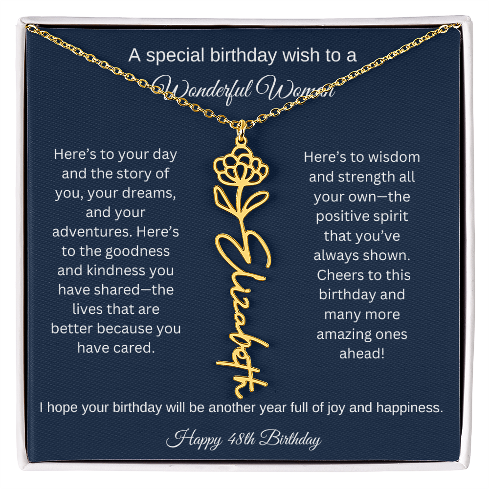 48th Birthday Gift Idea - Flower Name Necklace