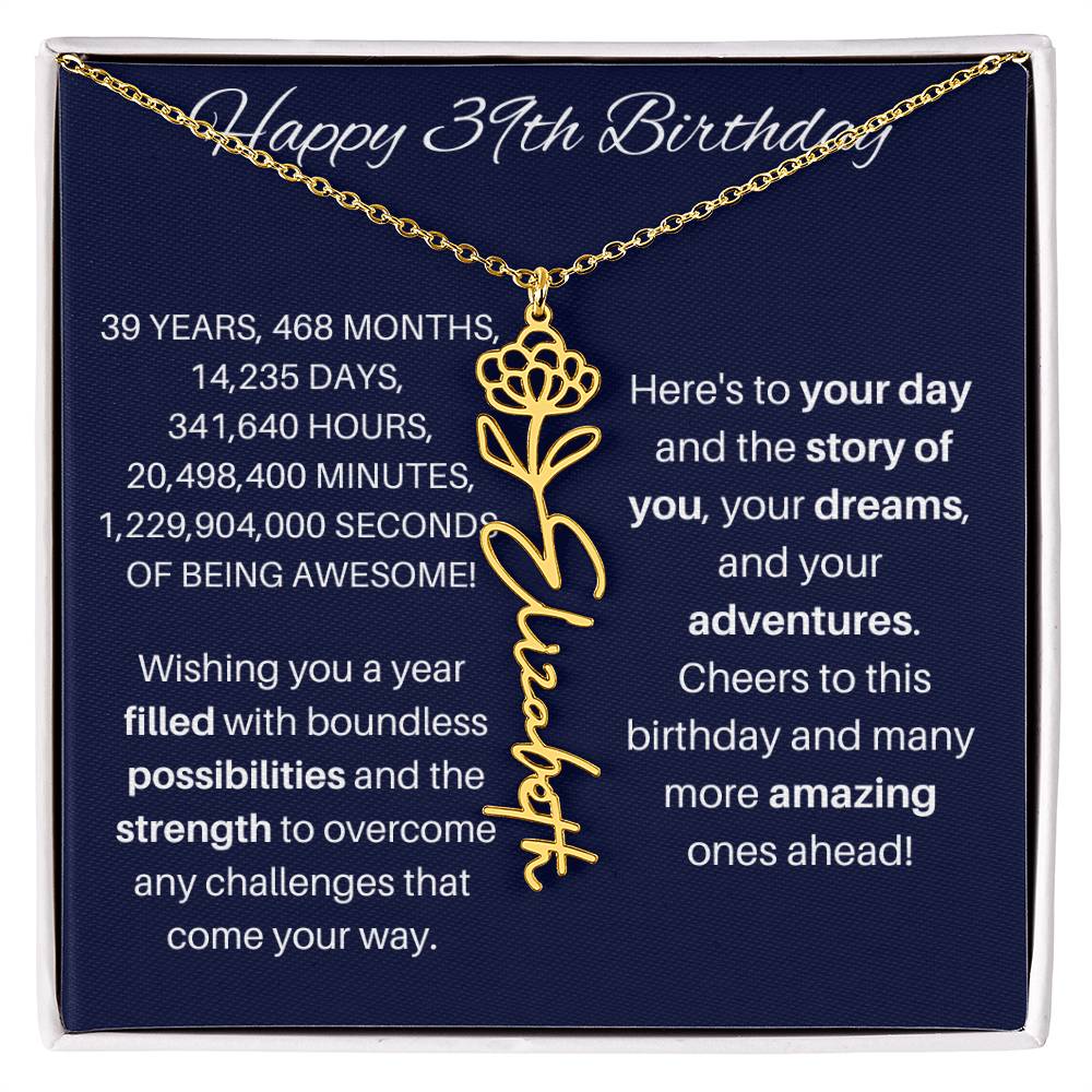 39th Birthday Birth Flower Necklace